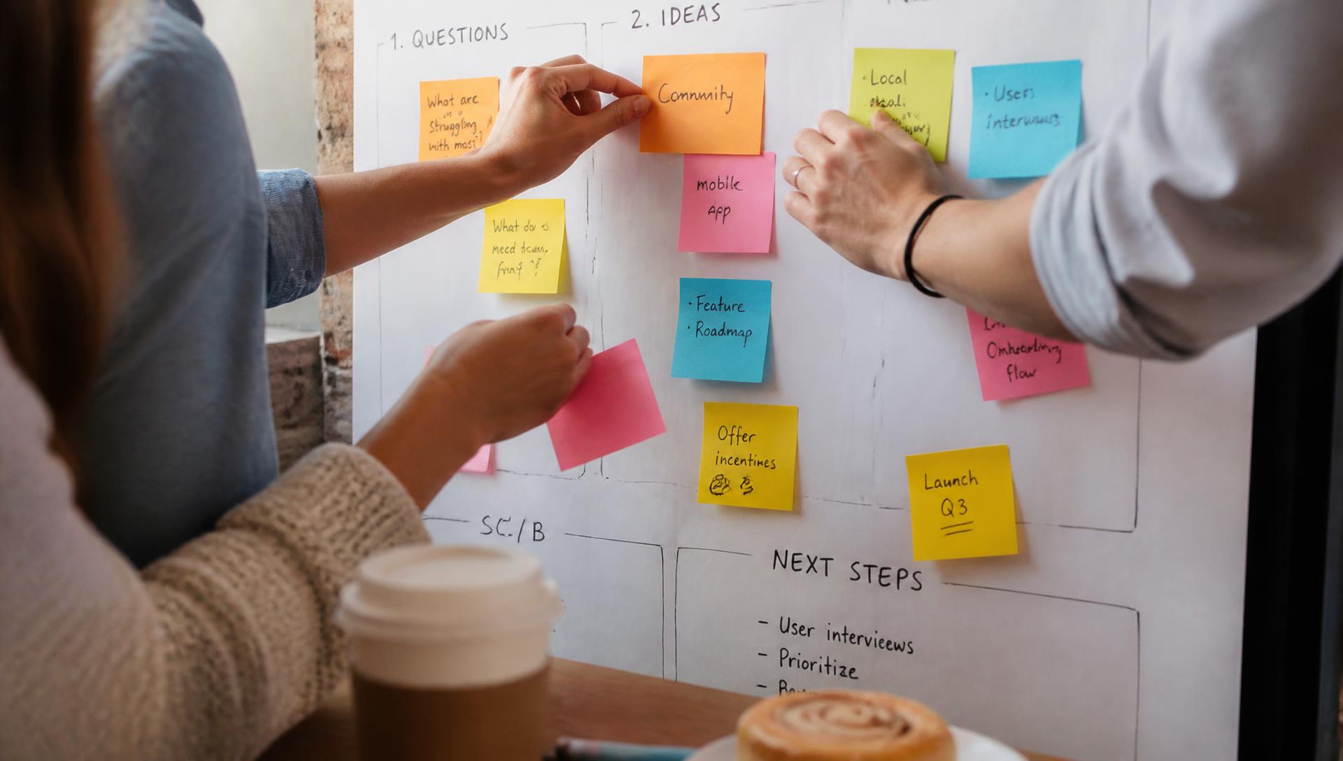 Team arbetar med post-it-lappar i en workshop