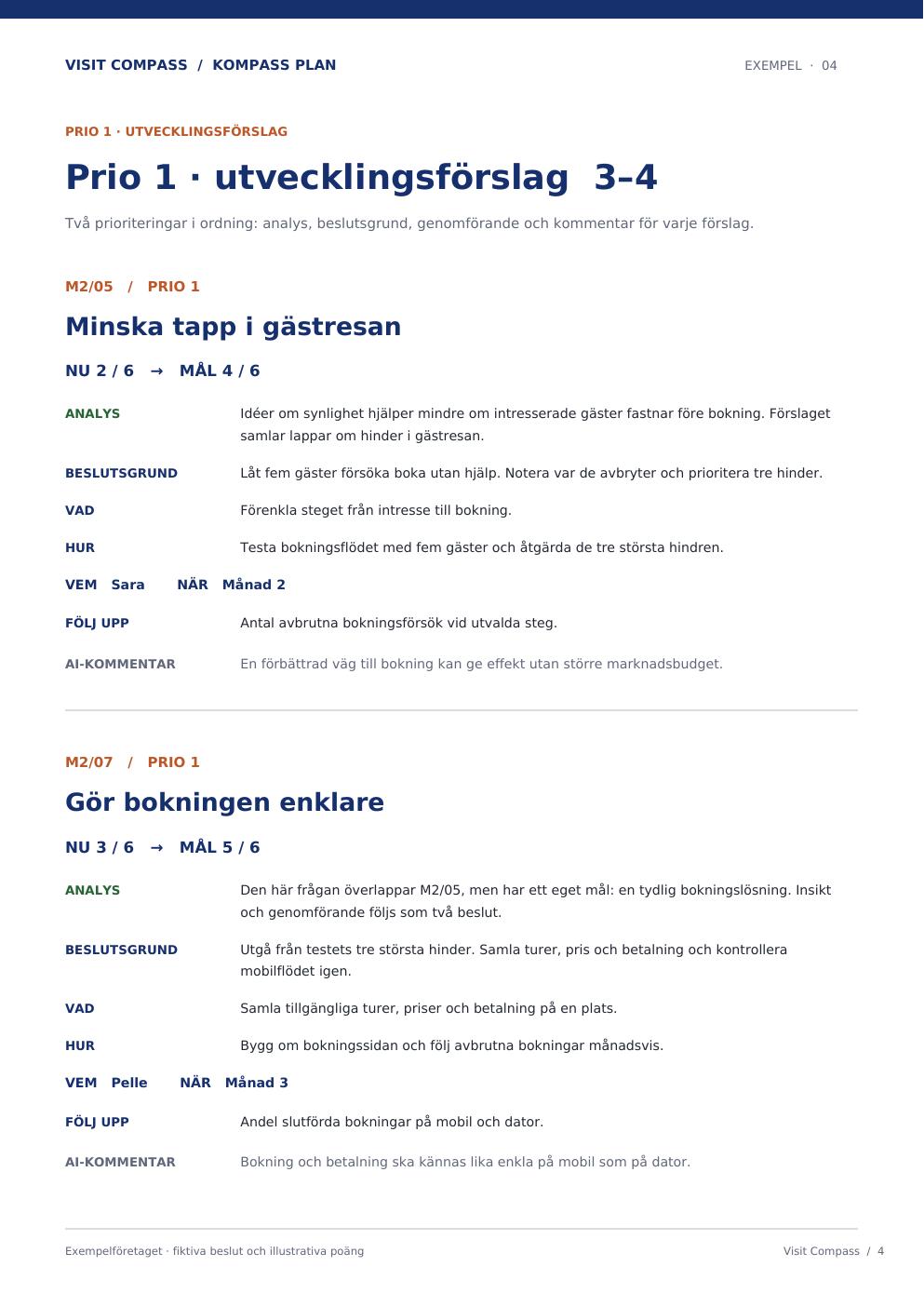 Prio 1 · förslag 3–4 i en Visit Compass Kompass plan